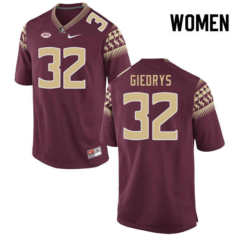 Women #32 Jeremiah Giedrys Florida State Seminoles College Football Jerseys Stitched-Garnet - Click Image to Close